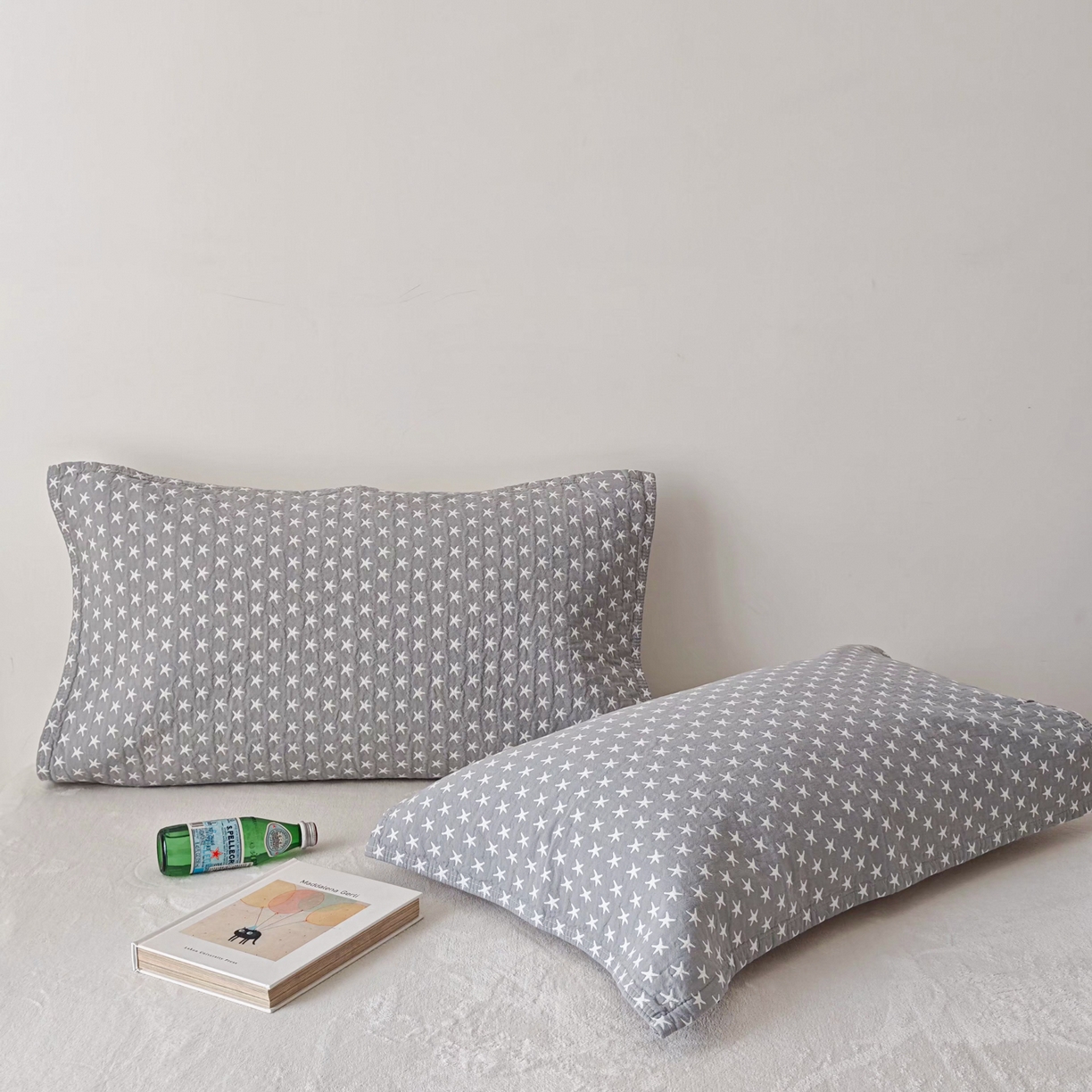 91家纺网 家纺一手货源 找家纺 沐瑟家纺 2026新款卡通小清新枕巾 星星 灰色