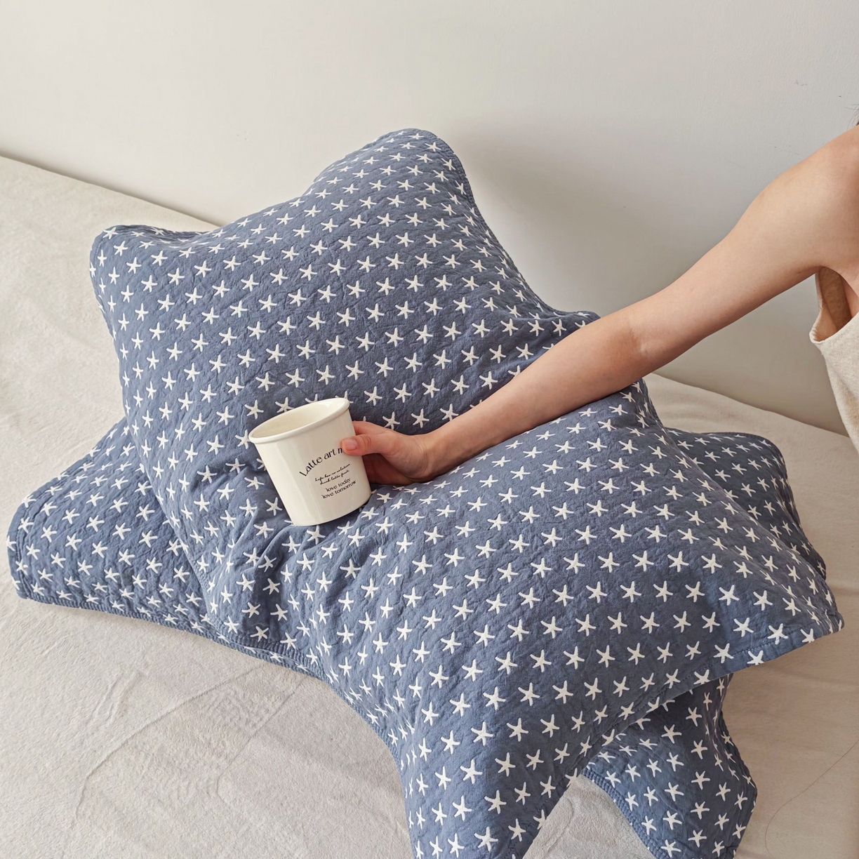 91家纺网 家纺一手货源 找家纺 沐瑟家纺 2026新款卡通小清新枕巾 星星 蓝色