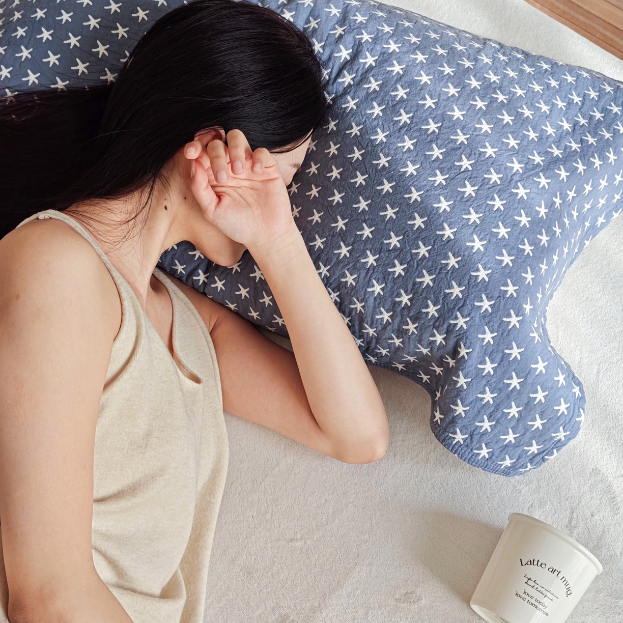 91家纺网 家纺一手货源 找家纺 沐瑟家纺 2026新款卡通小清新枕巾 星星 蓝色