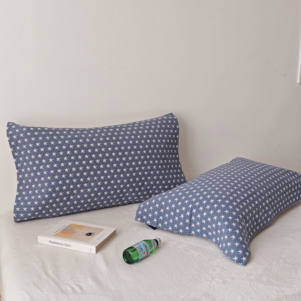 91家纺网 家纺一手货源 找家纺 沐瑟家纺 2026新款卡通小清新枕巾 星星 蓝色