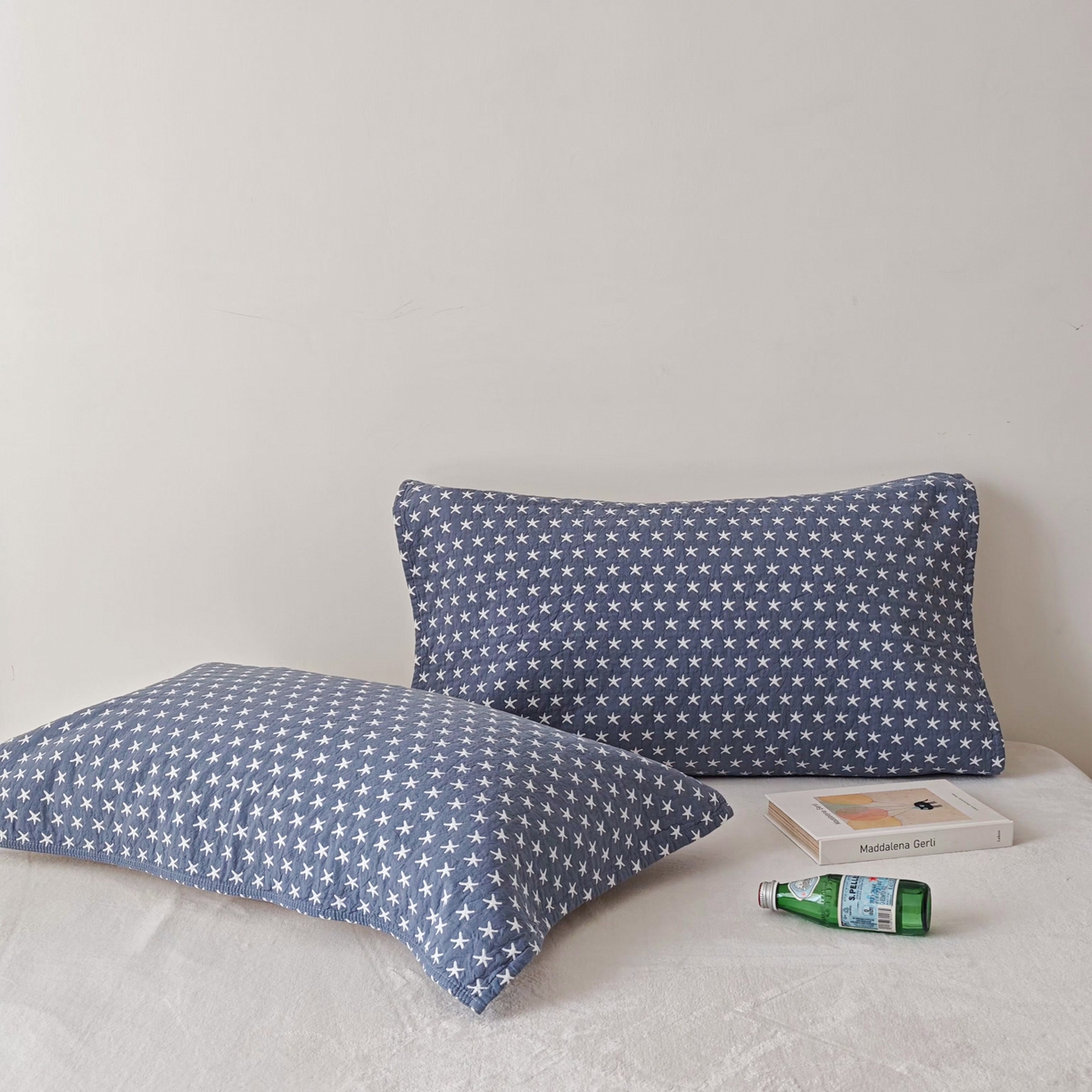 91家纺网 家纺一手货源 找家纺 沐瑟家纺 2026新款卡通小清新枕巾 星星 蓝色