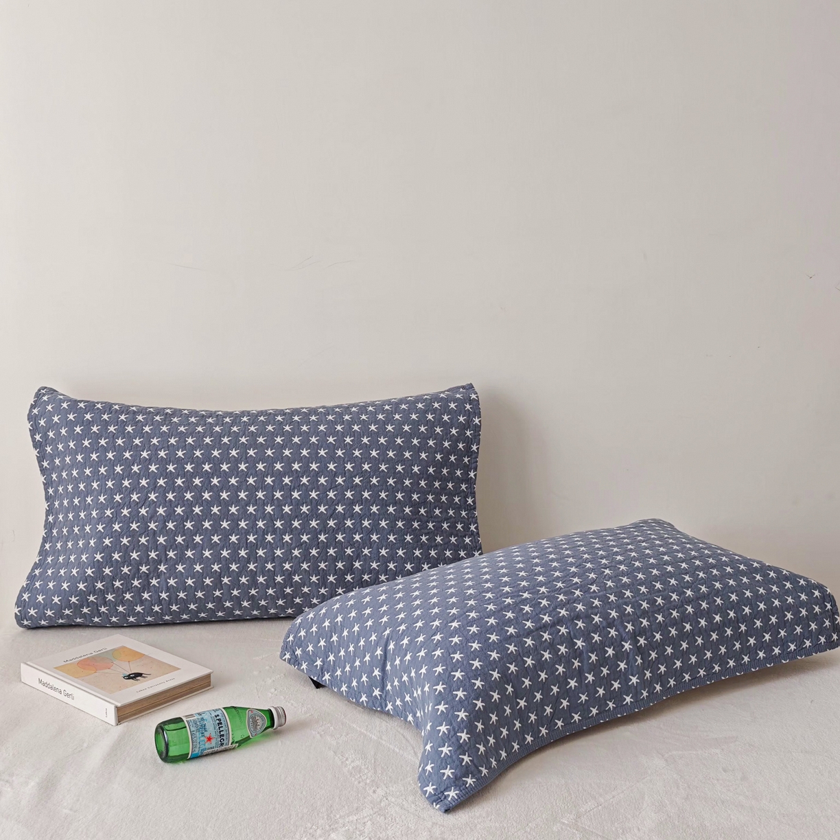 91家纺网 家纺一手货源 找家纺 沐瑟家纺 2026新款卡通小清新枕巾 星星 蓝色