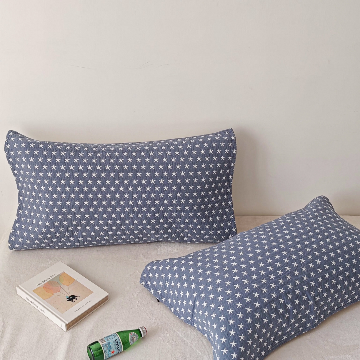 91家纺网 家纺一手货源 找家纺 沐瑟家纺 2026新款卡通小清新枕巾 星星 蓝色