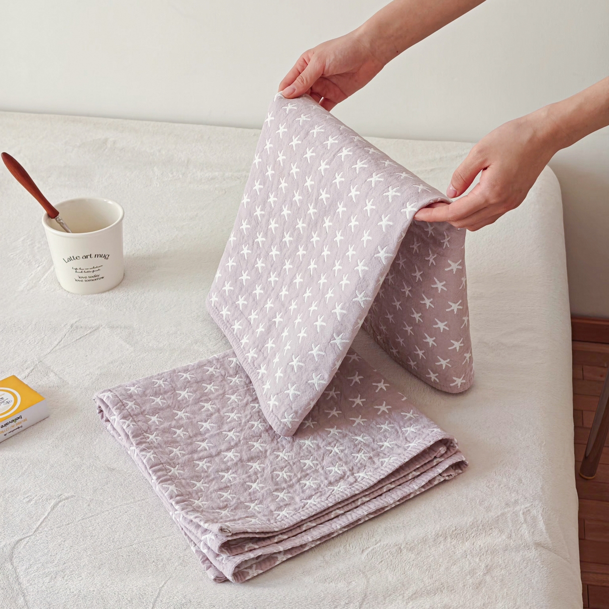 91家纺网 家纺一手货源 找家纺 沐瑟家纺 2026新款卡通小清新枕巾 星星 紫色