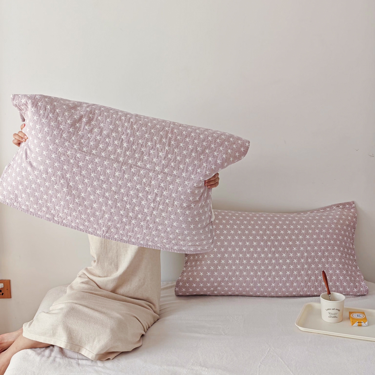 91家纺网 家纺一手货源 找家纺 沐瑟家纺 2026新款卡通小清新枕巾 星星 紫色