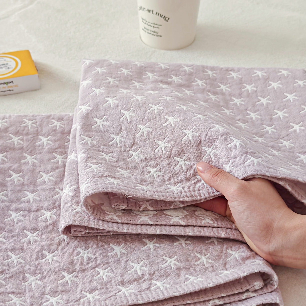 91家纺网 家纺一手货源 找家纺 沐瑟家纺 2026新款卡通小清新枕巾 星星 紫色