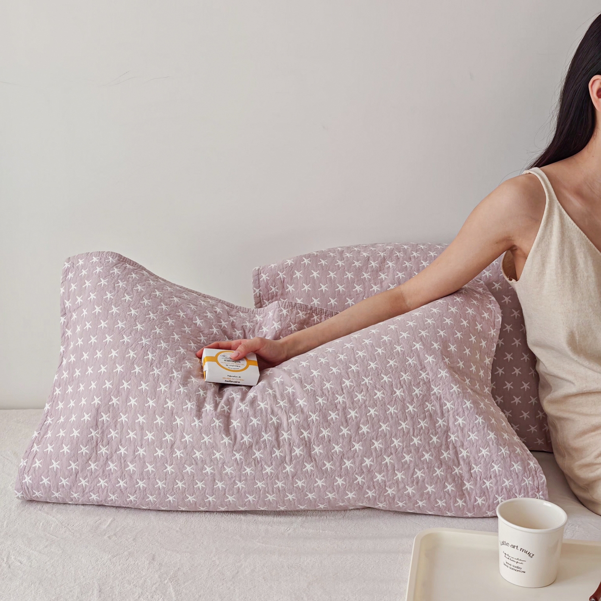 沐瑟家纺 2026新款卡通小清新枕巾 星星 紫色