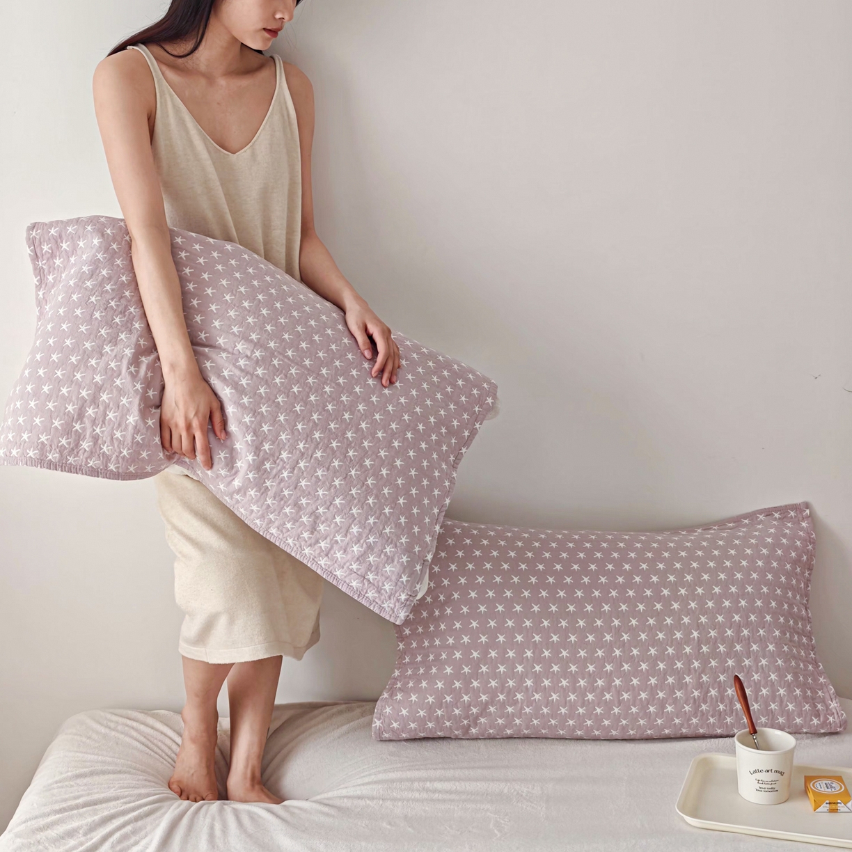 91家纺网 家纺一手货源 找家纺 沐瑟家纺 2026新款卡通小清新枕巾 星星 紫色