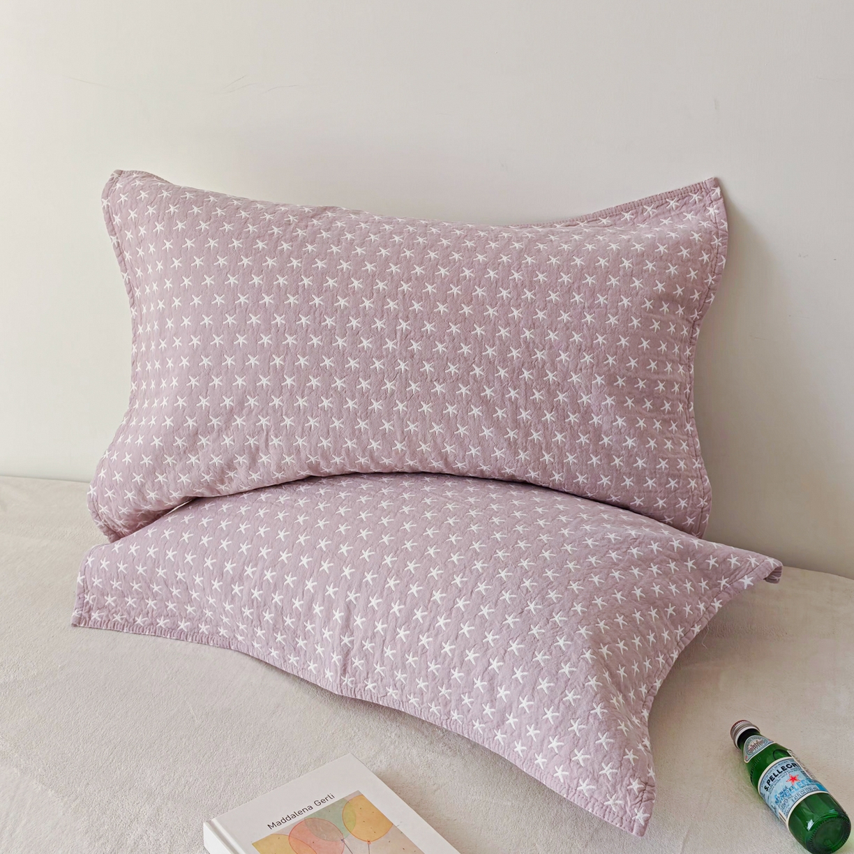 91家纺网 家纺一手货源 找家纺 沐瑟家纺 2026新款卡通小清新枕巾 星星 紫色