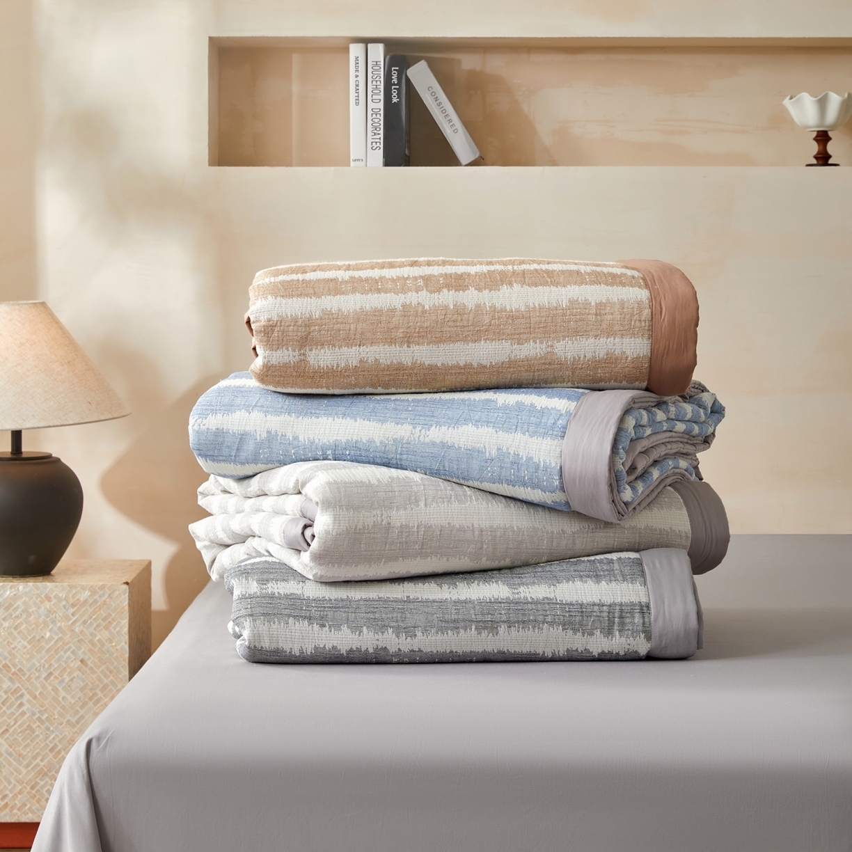 91家纺网 家纺一手货源 找家纺 绒城 2026新款全棉纯棉大提花新疆棉花夏被夏凉被空调被四件套-律动 律动-深灰