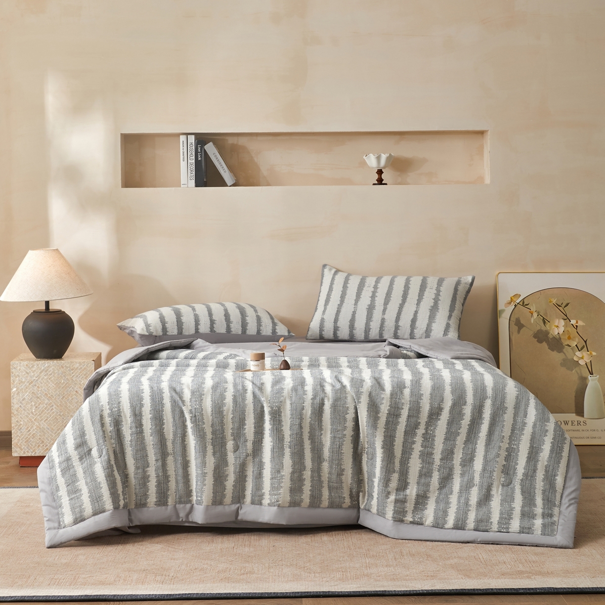 91家纺网 家纺一手货源 找家纺 绒城 2026新款全棉纯棉大提花新疆棉花夏被夏凉被空调被四件套-律动 律动-深灰