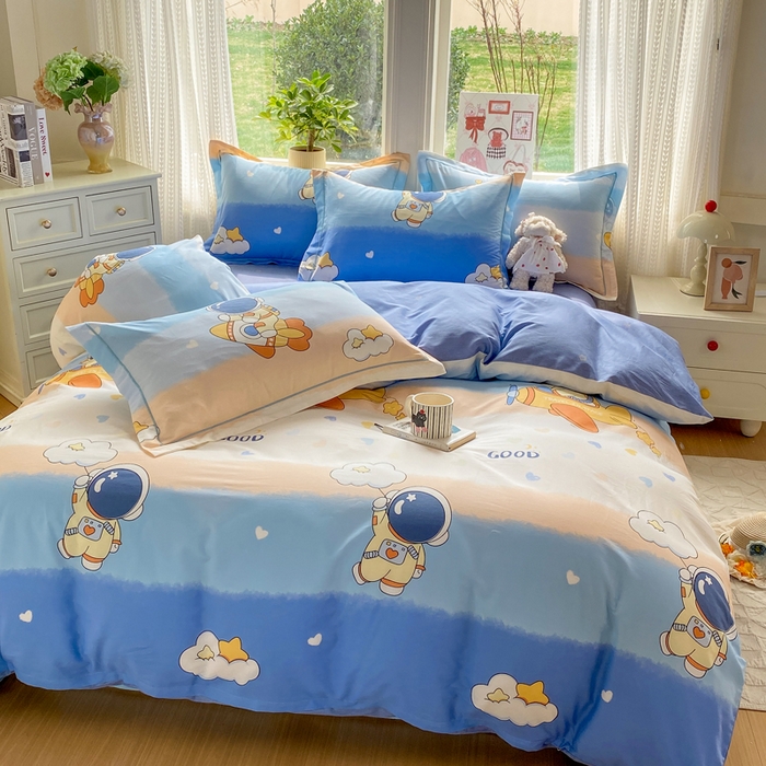 91家纺网 家纺一手货源 找家纺 凌鼎 2026新款多规格掉边全棉印花四件套 浪漫宇航