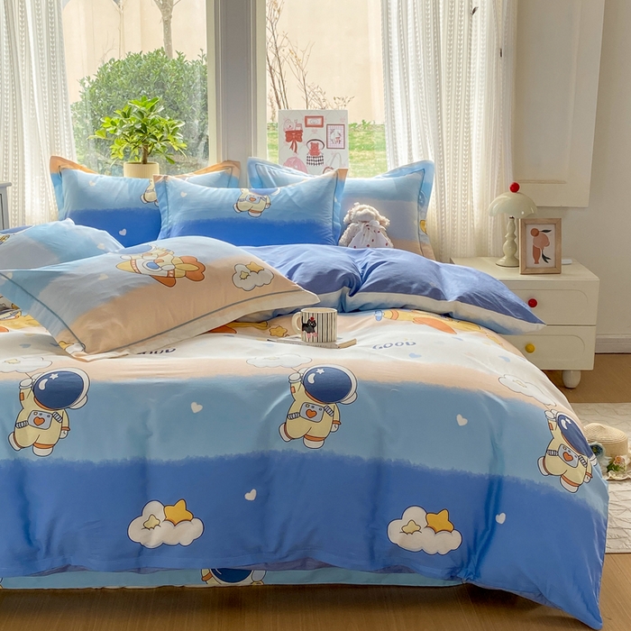 91家纺网 家纺一手货源 找家纺 凌鼎 2026新款多规格掉边全棉印花四件套 浪漫宇航