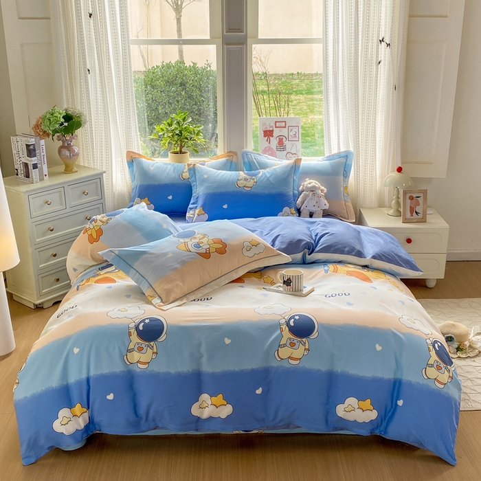 91家纺网 家纺一手货源 找家纺 凌鼎 2026新款多规格掉边全棉印花四件套 浪漫宇航