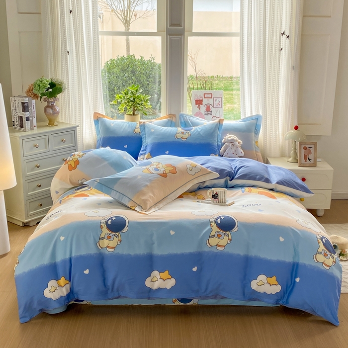 91家纺网 家纺一手货源 找家纺 凌鼎 2026新款多规格掉边全棉印花四件套 浪漫宇航