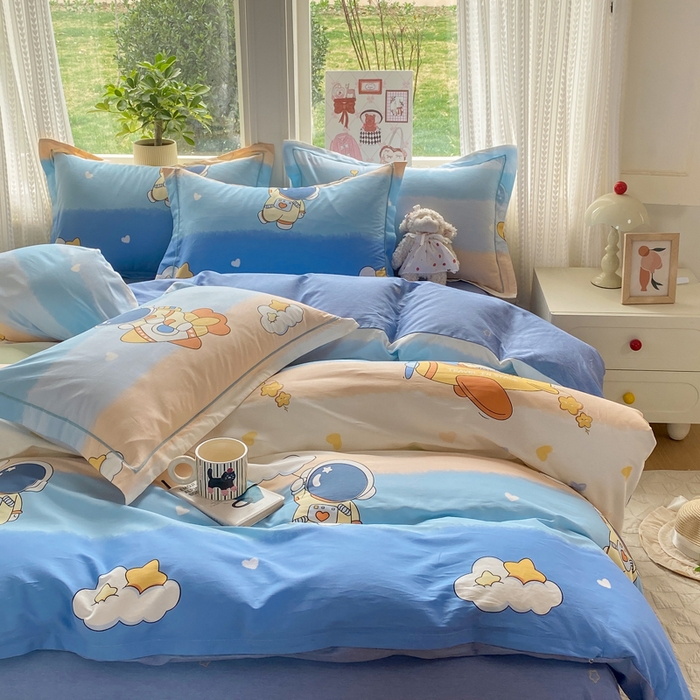 91家纺网 家纺一手货源 找家纺 凌鼎 2026新款多规格掉边全棉印花四件套 浪漫宇航