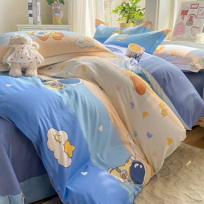 91家纺网 家纺一手货源 找家纺 凌鼎 2026新款多规格掉边全棉印花四件套 浪漫宇航