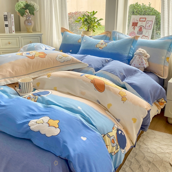 91家纺网 家纺一手货源 找家纺 凌鼎 2026新款多规格掉边全棉印花四件套 浪漫宇航