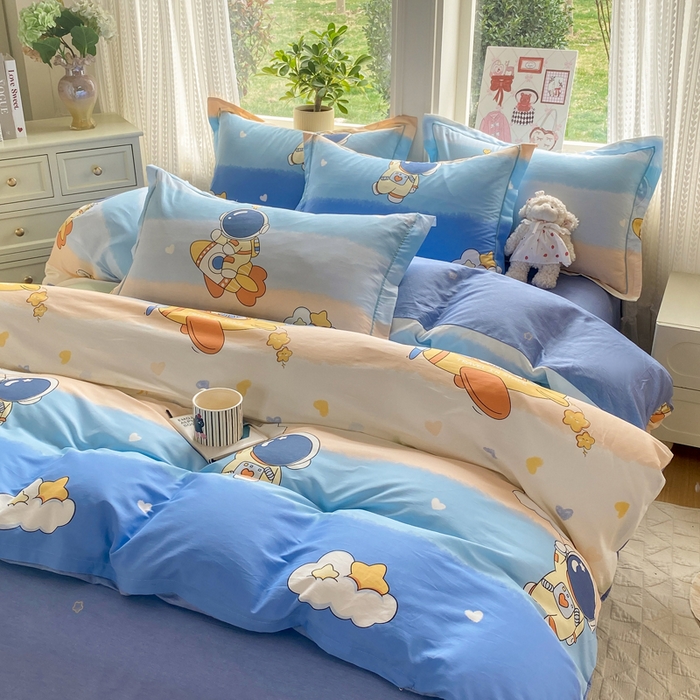 91家纺网 家纺一手货源 找家纺 凌鼎 2026新款多规格掉边全棉印花四件套 浪漫宇航