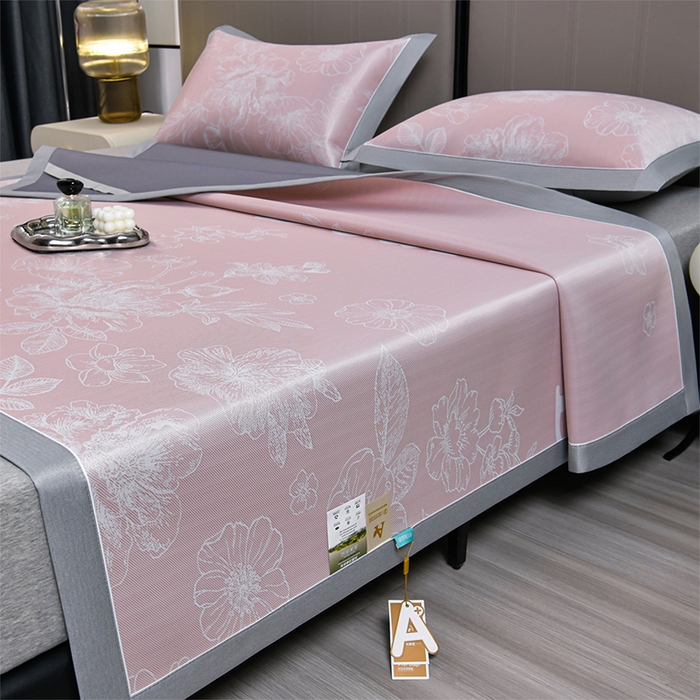 小牛席业 2026新款【实拍风格】PE凉感-轻奢赫本提花冰丝席系列凉席藤席冰藤席冰丝席竹席 粉色