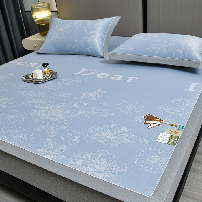 91家纺网 家纺一手货源 找家纺 小牛席业 2026新款【实拍风格】PE凉感-轻奢赫本提花冰丝席系列凉席藤席冰藤席冰丝席竹席 蓝色