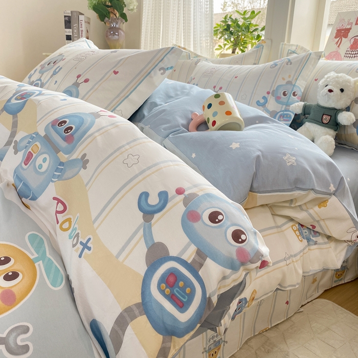 91家纺网 家纺一手货源 找家纺 凌鼎 2026新款多规格掉边全棉印花四件套 萌趣机甲