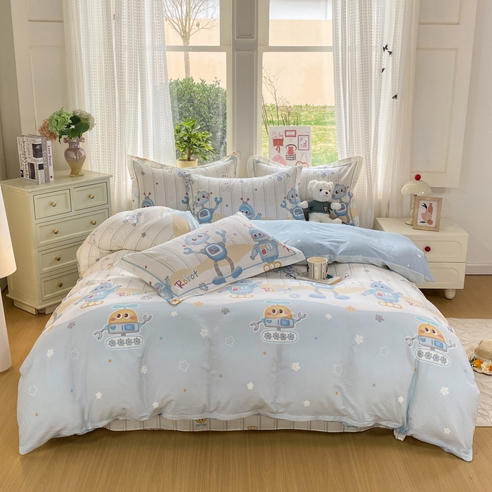 91家纺网 家纺一手货源 找家纺 凌鼎 2026新款多规格掉边全棉印花四件套 萌趣机甲