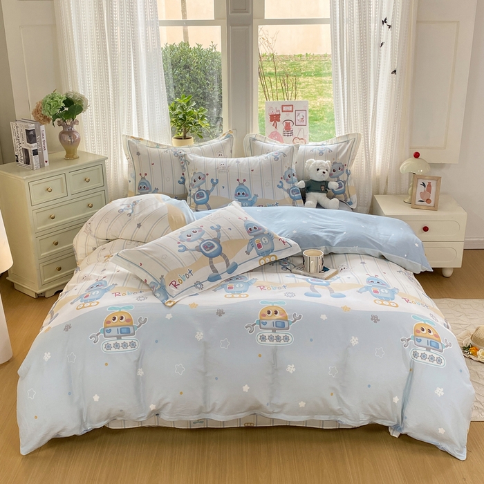 91家纺网 家纺一手货源 找家纺 凌鼎 2026新款多规格掉边全棉印花四件套 萌趣机甲