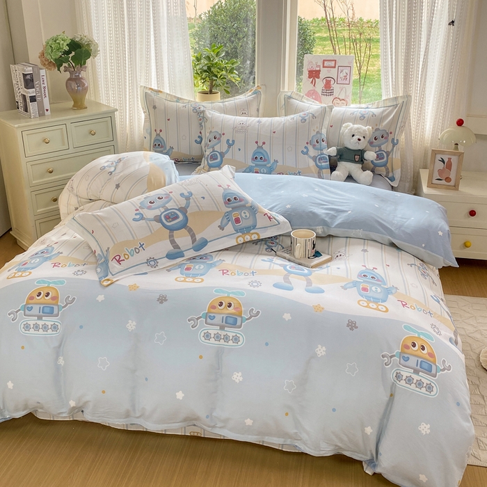 91家纺网 家纺一手货源 找家纺 凌鼎 2026新款多规格掉边全棉印花四件套 萌趣机甲