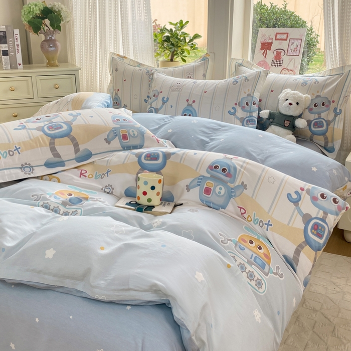 91家纺网 家纺一手货源 找家纺 凌鼎 2026新款多规格掉边全棉印花四件套 萌趣机甲