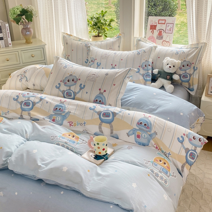 91家纺网 家纺一手货源 找家纺 凌鼎 2026新款多规格掉边全棉印花四件套 萌趣机甲