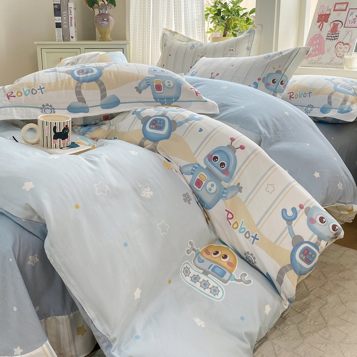 91家纺网 家纺一手货源 找家纺 凌鼎 2026新款多规格掉边全棉印花四件套 萌趣机甲