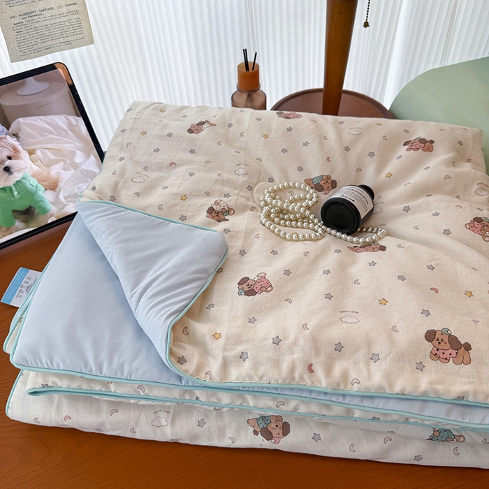 91家纺网 家纺一手货源 找家纺 HL原创 2026新款全棉双层纱小冰皮冰纱双感夏被夏凉被空调被 星星狗