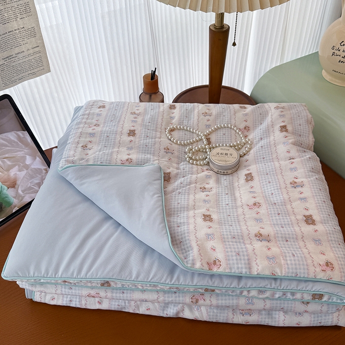 HL原创 2026新款全棉双层纱小冰皮冰纱双感夏被夏凉被空调被 条纹萌熊