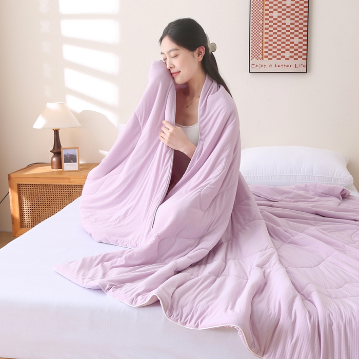 91家纺网 家纺一手货源 找家纺 天之悦家纺 2026热款针织提花夏被夏凉被空调被 粉色