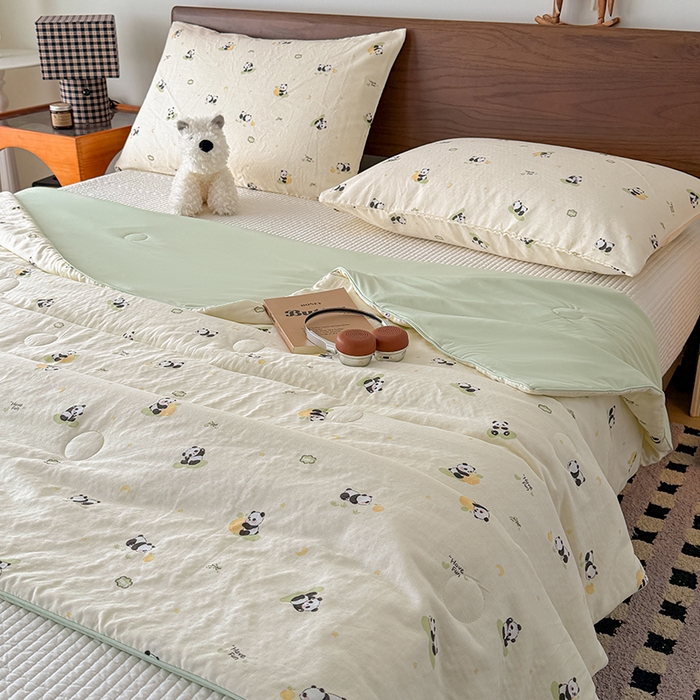 91家纺网 家纺一手货源 找家纺 HL原创 2026新款全棉双层纱小冰皮冰纱双感夏被夏凉被空调被 小熊猫