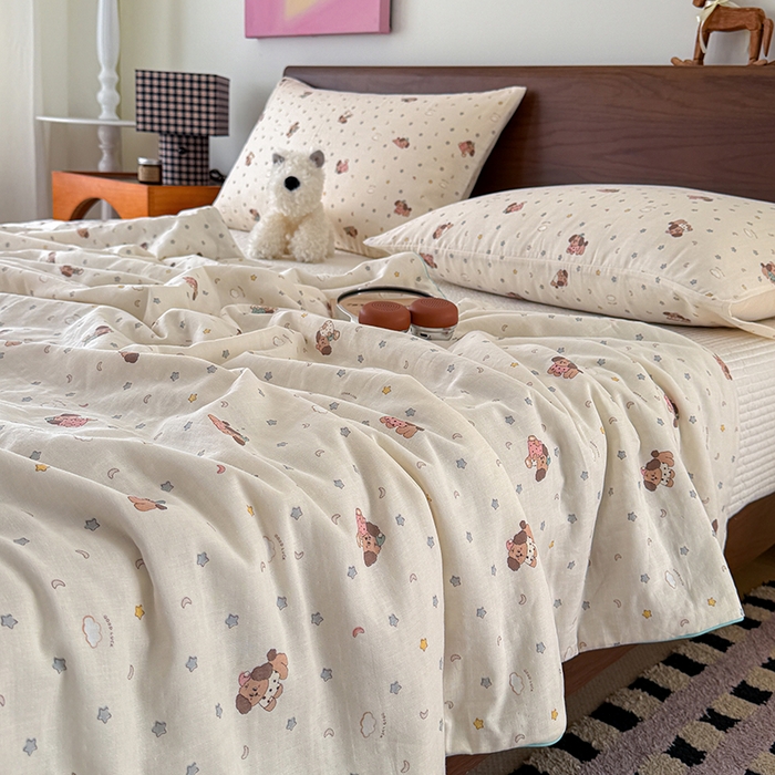 91家纺网 家纺一手货源 找家纺 HL原创 2026新款全棉双层纱小冰皮冰纱双感夏被夏凉被空调被 星星狗