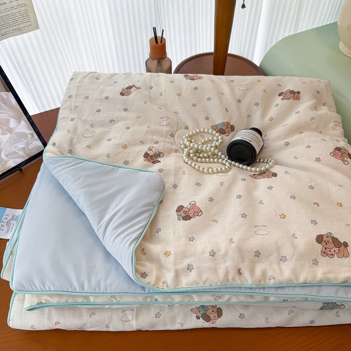 91家纺网 家纺一手货源 找家纺 HL原创 2026新款全棉双层纱小冰皮冰纱双感夏被夏凉被空调被 星星狗