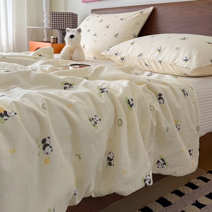 91家纺网 家纺一手货源 找家纺 HL原创 2026新款全棉双层纱小冰皮冰纱双感夏被夏凉被空调被 小熊猫