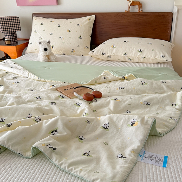 91家纺网 家纺一手货源 找家纺 HL原创 2026新款全棉双层纱小冰皮冰纱双感夏被夏凉被空调被 小熊猫