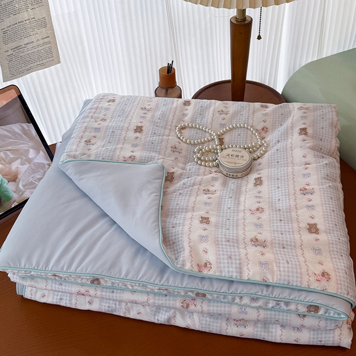 91家纺网 家纺一手货源 找家纺 HL原创 2026新款全棉双层纱小冰皮冰纱双感夏被夏凉被空调被 条纹萌熊