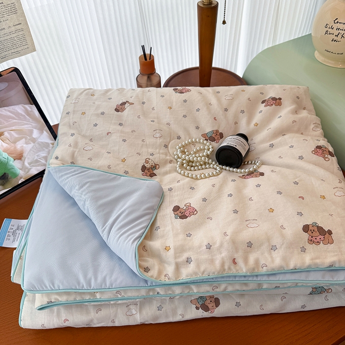 91家纺网 家纺一手货源 找家纺 HL原创 2026新款全棉双层纱小冰皮冰纱双感夏被夏凉被空调被 星星狗