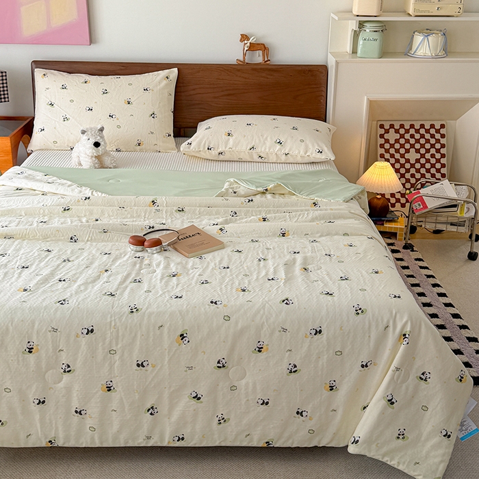 91家纺网 家纺一手货源 找家纺 HL原创 2026新款全棉双层纱小冰皮冰纱双感夏被夏凉被空调被 小熊猫