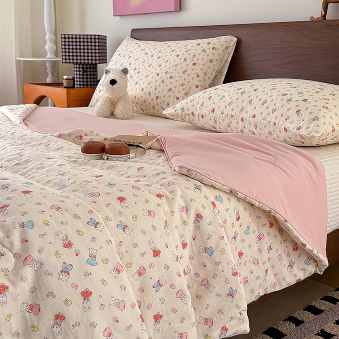 91家纺网 家纺一手货源 找家纺 HL原创 2026新款全棉双层纱小冰皮冰纱双感夏被夏凉被空调被 可爱兔