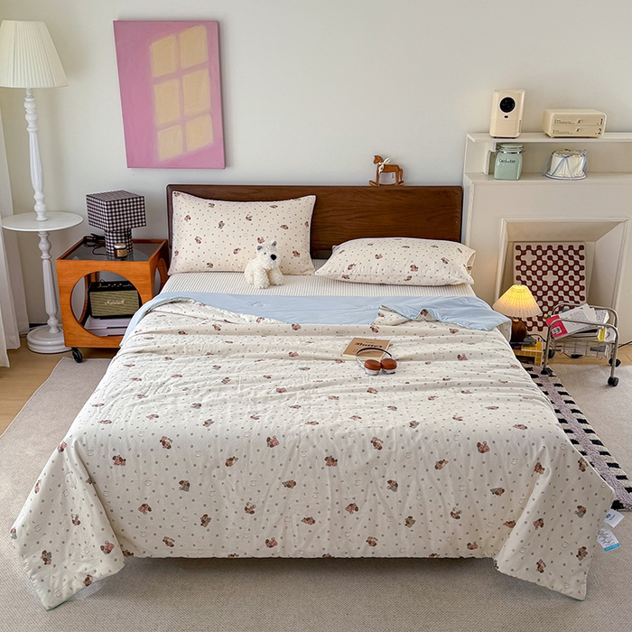 91家纺网 家纺一手货源 找家纺 HL原创 2026新款全棉双层纱小冰皮冰纱双感夏被夏凉被空调被 星星狗