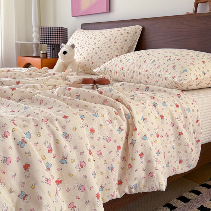 91家纺网 家纺一手货源 找家纺 HL原创 2026新款全棉双层纱小冰皮冰纱双感夏被夏凉被空调被 可爱兔