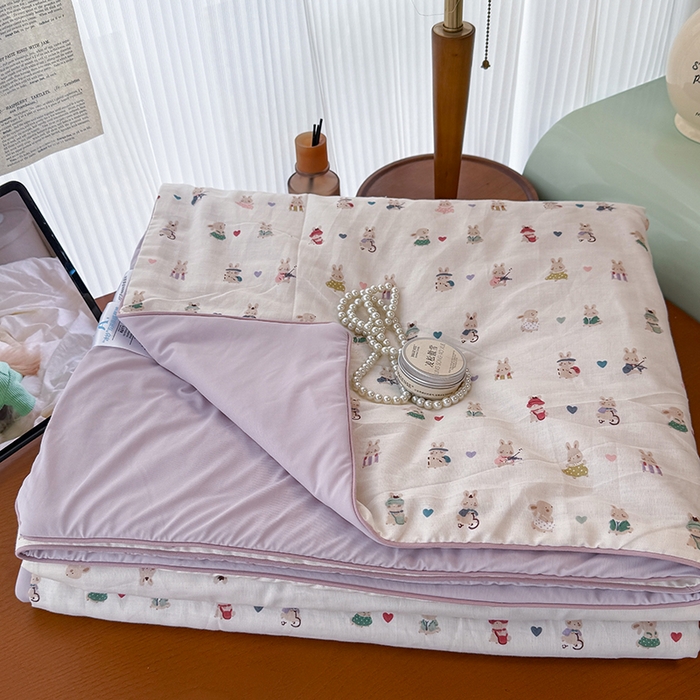 91家纺网 家纺一手货源 找家纺 HL原创 2026新款全棉双层纱小冰皮冰纱双感夏被夏凉被空调被 兔巴巴