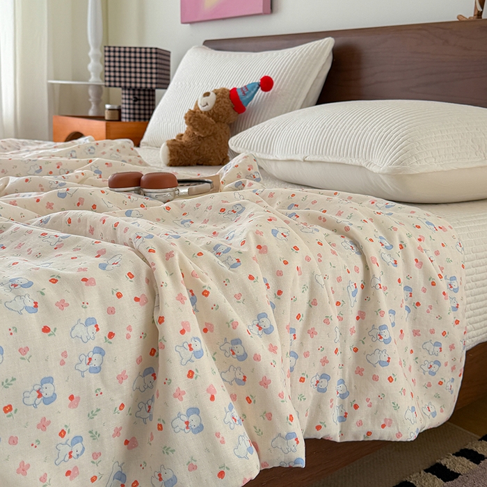 91家纺网 家纺一手货源 找家纺 HL原创 2026新款全棉双层纱小冰皮冰纱双感夏被夏凉被空调被 福气小象