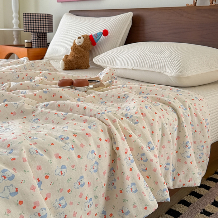 91家纺网 家纺一手货源 找家纺 HL原创 2026新款全棉双层纱小冰皮冰纱双感夏被夏凉被空调被 福气小象