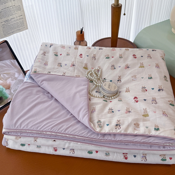 91家纺网 家纺一手货源 找家纺 HL原创 2026新款全棉双层纱小冰皮冰纱双感夏被夏凉被空调被 兔巴巴